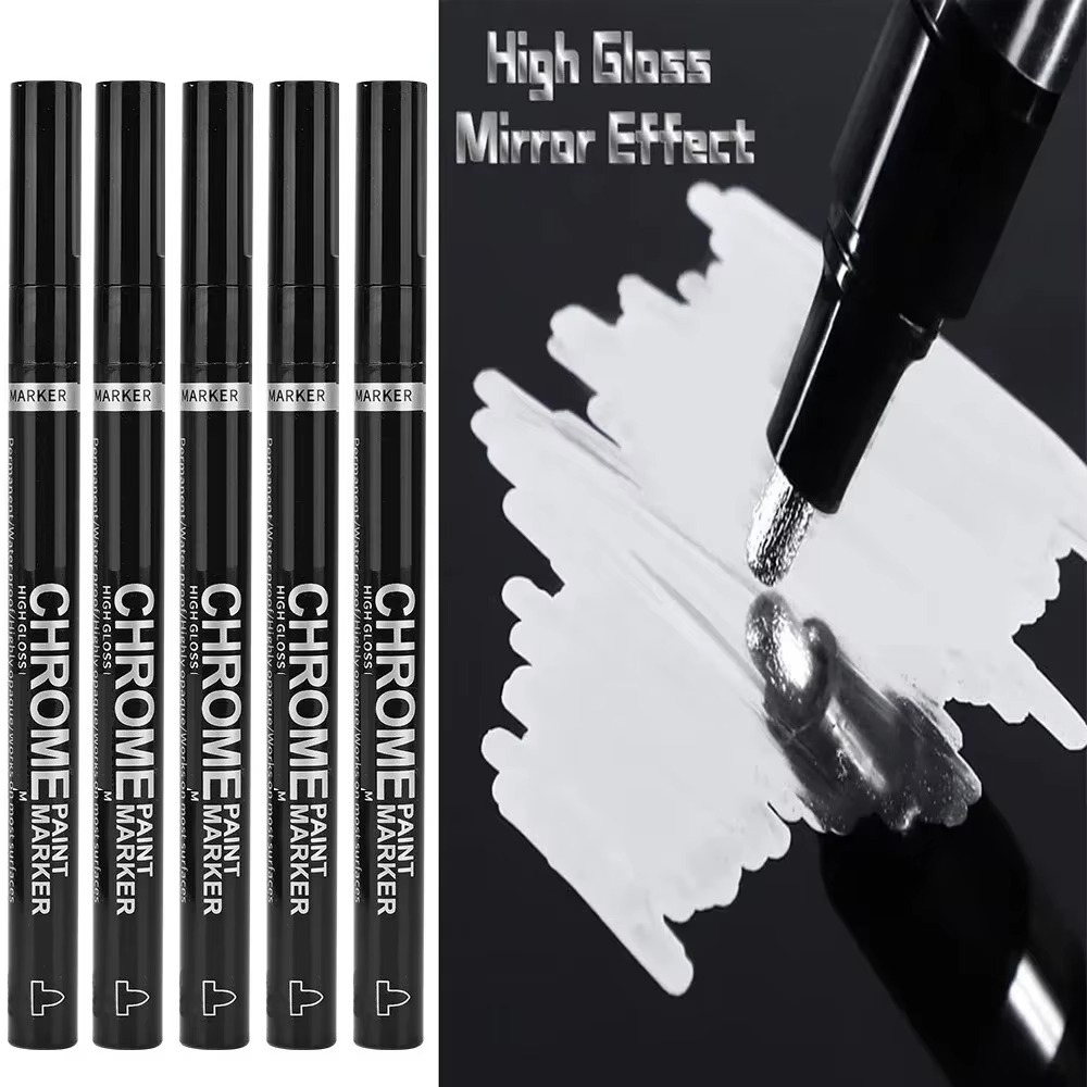 5/1 stücke Chrom Stift Marker Spiegel Wasserdichte Farbe Reparatur Für Rock Keramik Glas Metallic Gold/Silber 2mm Spitze: WHITE