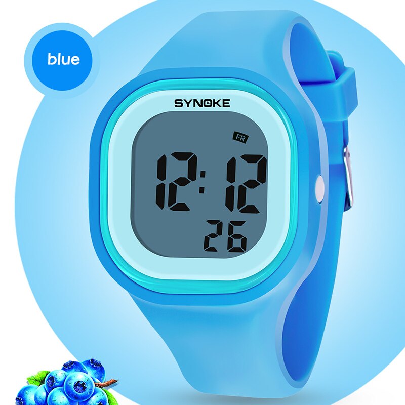 Synoke Kinderen Kinderen Digitale Horloge Meisjes Jongen Horloges Studenten Klok Kleurrijke Siliconen Led Digitale Sport Horloges: Blauw