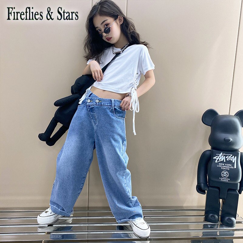 Sommer piger t-shirt baby t-shirt børn crop top børn streetwear tøj solid side nitte crop snøring 4 to 13 år