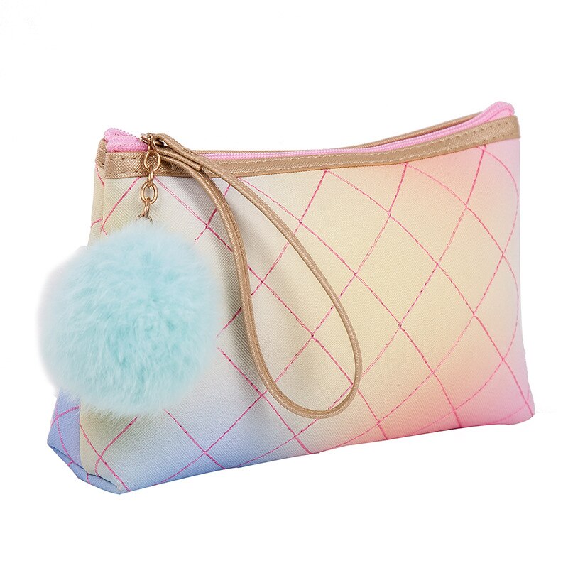 Cosmetische Tas Rhombic Patroon Fuzzy Bal Multifunctionele Make-Up Benodigdheden Toilettas Kit Pouch NIN668: Licht Groen