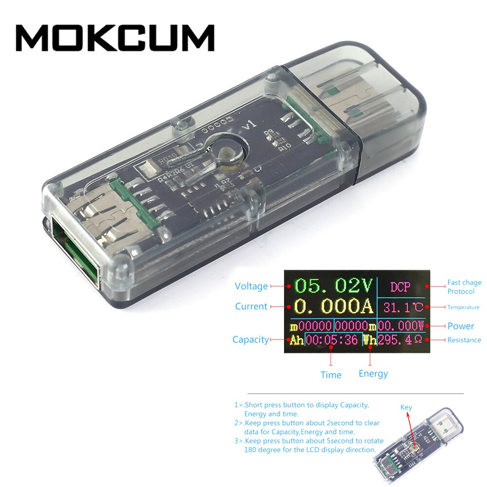 DC 5V USB Multi-function Voltmeter Ammeter Meter LCD Battery Capacity Tester Power Tester Temperature Display Current Meters