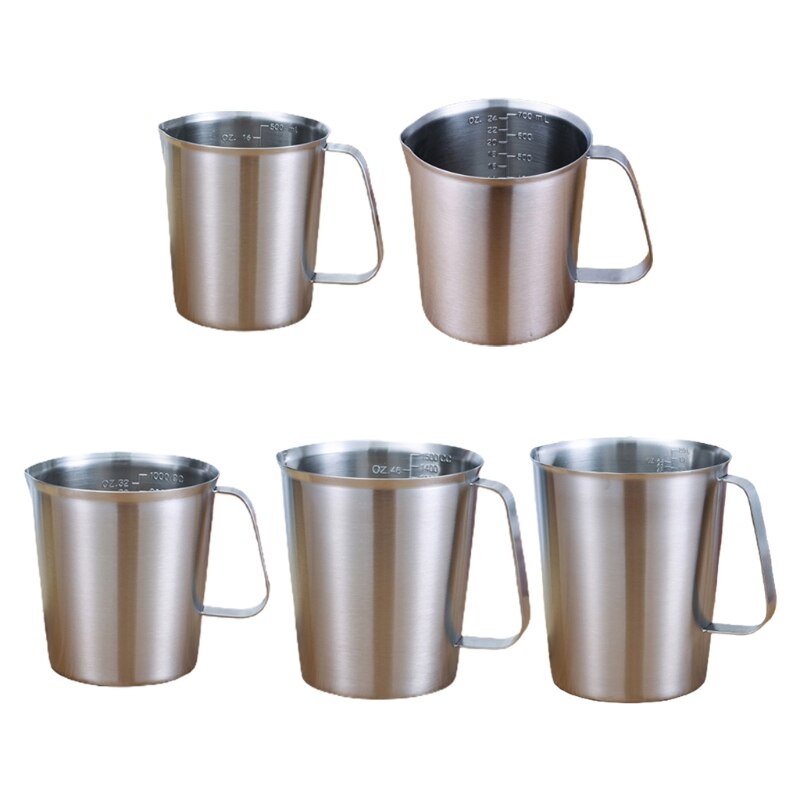 Thickened 304 Stainless Steel Measuring Cup with Scale 500ml-2000ml Large Capacity Kitchen Milk Frother Cups GXMA