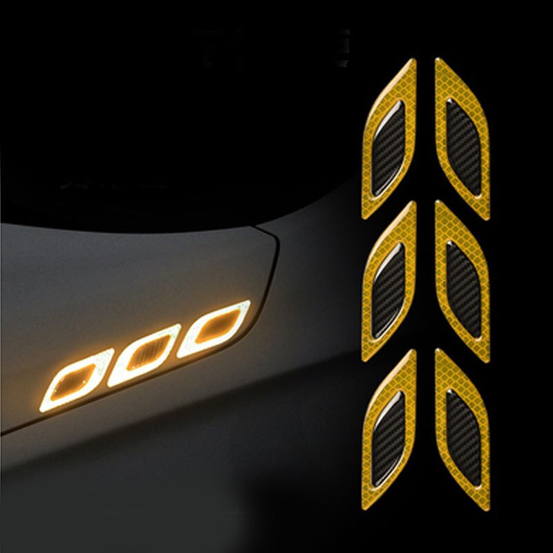 Carbon Fibers Car Sticker Reflective Anti-scratch Safety Mark Warning Stickers Auto 6pcs/set