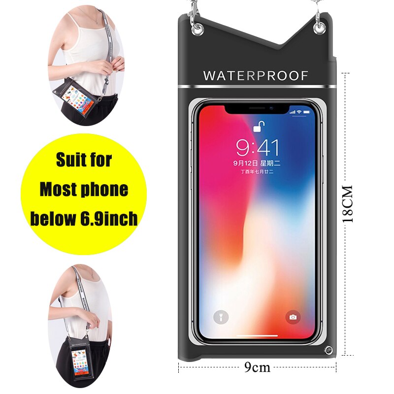 Vandtæt touchscreen mobiltelefon taske svømmetaske strand støvtæt mobiltelefon cover cover spring dykkertaske vandsport taske