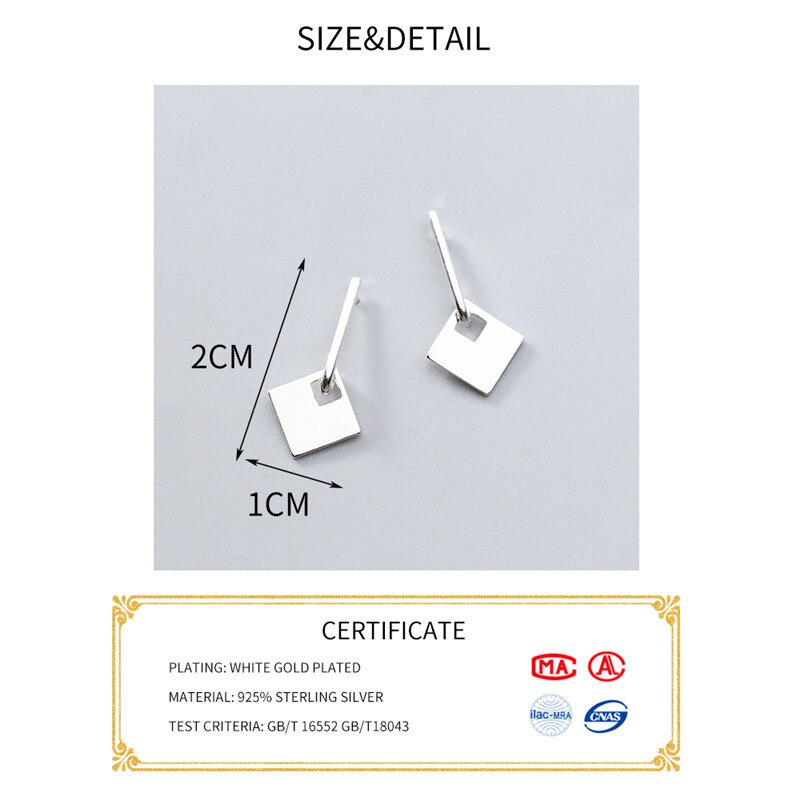 Inzatt Authentieke 925 Sterling Zilver Geometrische Vierkante Dangle Oorbellen Voor Vrouwen Party Fijne Sieraden Minimalistische Accessoires