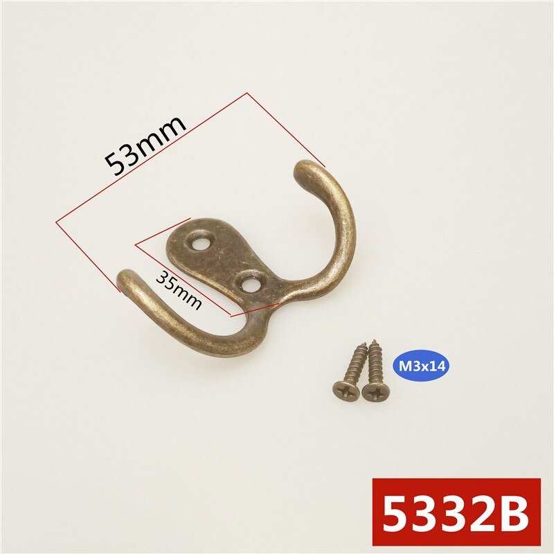 Colgadores individuales montados en la pared Estilo Vintage de bronce, 53mm, con forma de gancho, organizador de almacenamiento, gancho de montaje en la pared, 5 unidades/lote: 5332B