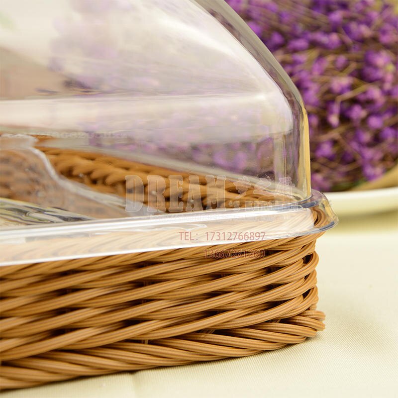 European rattan dessert tray with lid plastic food display tray bread basket cake dessert basket cover food tasting tray