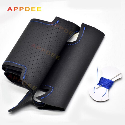 Håndsying av sortere kunstskinn rattdeksler til hyundai  ix35: Blå tråd