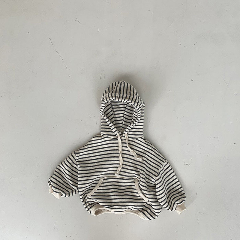 Sudadera con capucha para niños y bebés, ropa de otoño, Tops, sudaderas informales con estampado a rayas para niñas