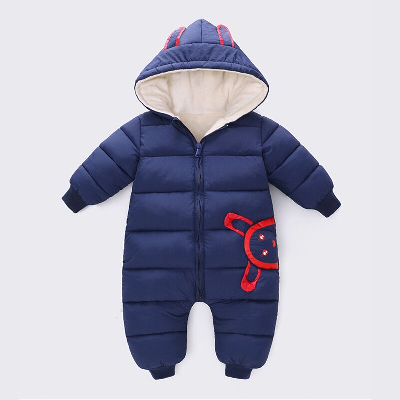 Kids Warm Overalls Winter Plus Velvet Coat Newborn Baby Wear Snowsuit Boys Girls Warm Romper Down Cotton Clothes Bodysuit: Blue / 6M