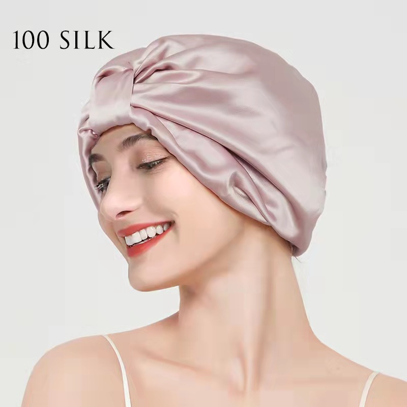 Luxury 100 Mulberry Silk Hair Bonnets For Women 19 Momme Pure Silk Turban For Sleeping Cap Double Layer Silk Curly Hair Headwrap