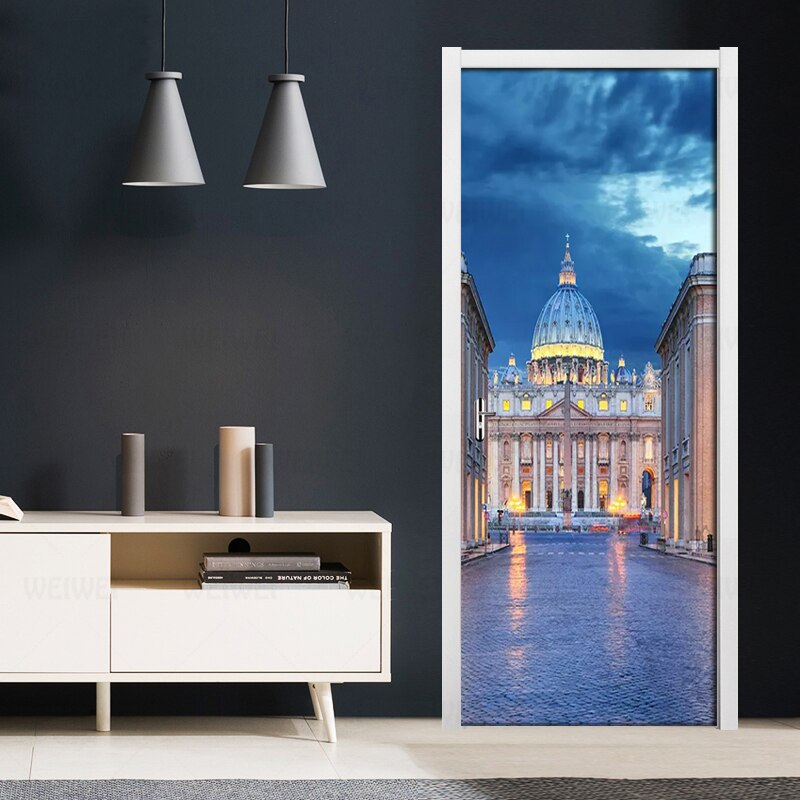 Beautiful Roman Architecture Castle Photo Door Sticker PVC Self-adhesive Wallpaper For Living Room Bedroom Door Home Decor Mural