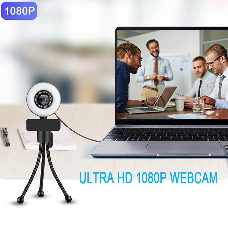 1080P HD Webcam with Ring Fill Light for Laptop PC Computer Live Broadcast Camera Video Web Camera Microphone Web Cam
