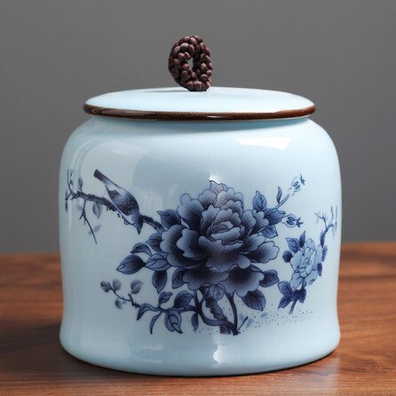 Jingdezhen-tarro hermético de cerámica para el hogar, latas de té, café, a prueba de humedad, contenedor de especias de grano de cocina: J  11.8X11CM  640ML