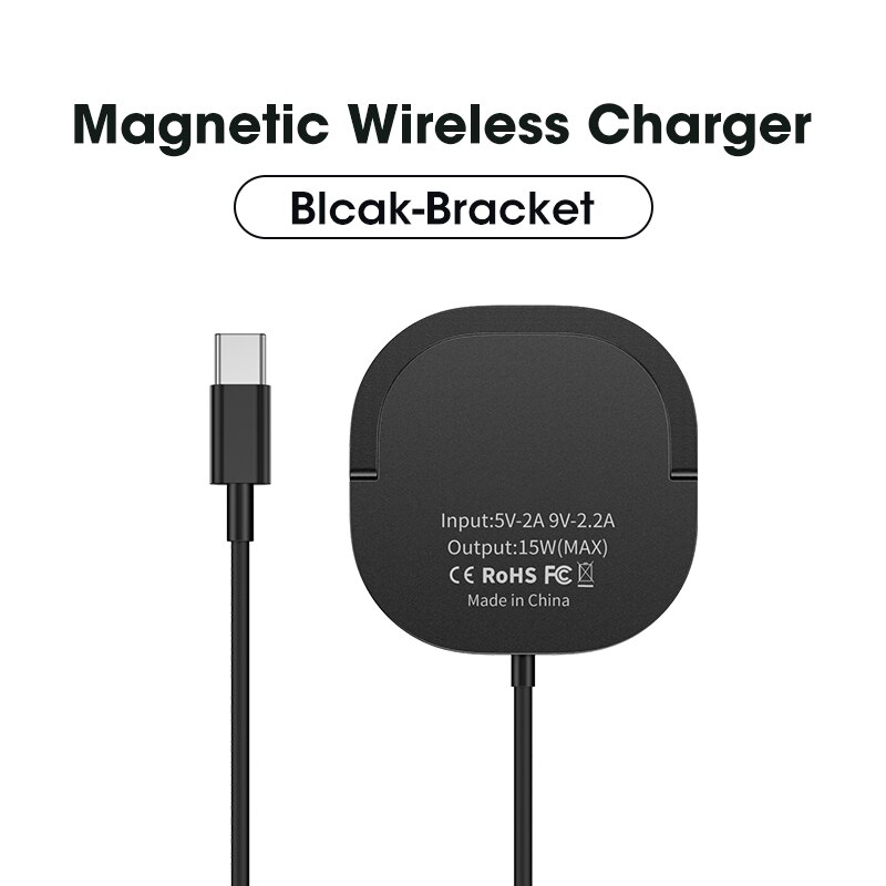 Wireless charger with USB-C Interface Charging Dock for xiaomi Mobile iPhone 12Pro Max 15W PD Fast Charging Pad magnetic charger: Black