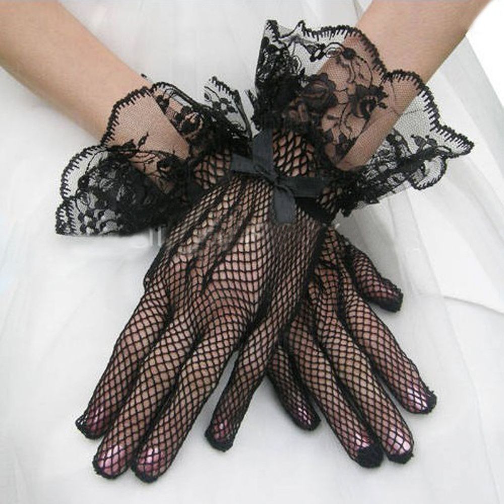1 paar Zwart Wit Kleur Lace Visnet Fingered Handschoenen Wanten Voor Party Bruiloften