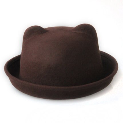 Girls Children Fedoras Hat Spring Bowler Hat Roll Brim Dome Top Hat Devil Horns Cat Ear Felt Wool Sun Hat Good Package 20: Coffee