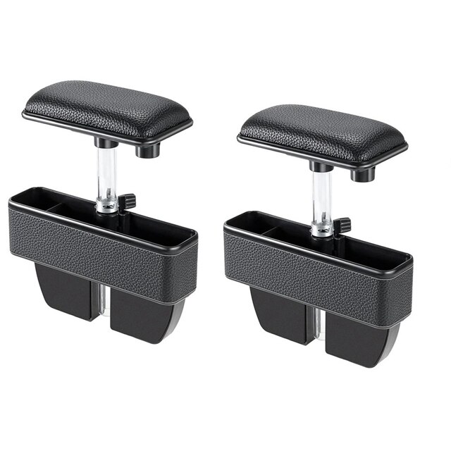 Verstelbare multifunctionele grote opbergruimte armsteun middenconsole pu-leren pads universele auto middenconsole armsteunen: Zwart 2 stuks