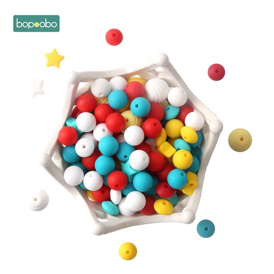 Bopoobo-accessoire de dentition en Silicone | Perles pour bébé, sans BPA, jouet mordre, bonne , bricolage, fabrication de collier, 100 pièces: Christmas Beads
