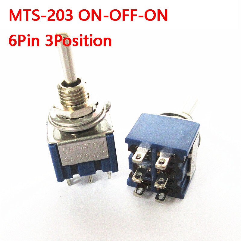 10pcs MTS-102 MTS-103 MTS-202 MTS-203 Miniature Toggle Switch Single Pole Double Throw ON-OFF-ON/ON-ON 120VAC 6A: MTS-203
