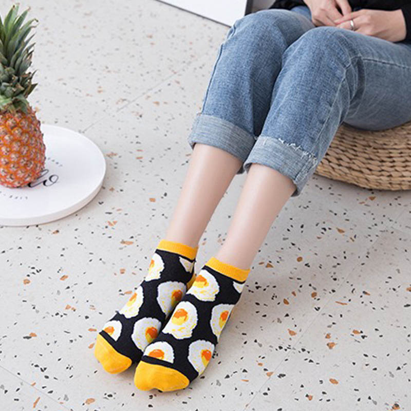 Chaussettes pour femmes Omelette Burger Sushi pomme plante fruits nourriture courte drôle coton chaussettes unisexe heureux chaussettes bateau chaussettes cheville
