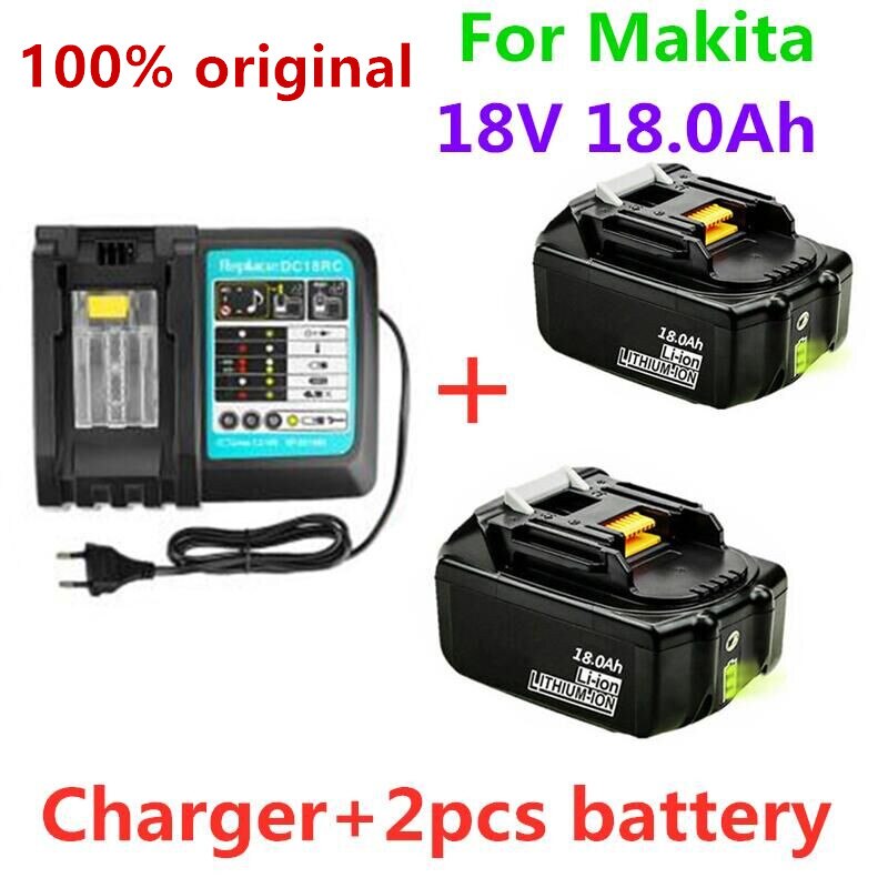 18V 18Ah Power Tool Battery - 18000mAh Li-Ion Replacement for Makita BL1880 BL1860 BL1830 + 3A Charger