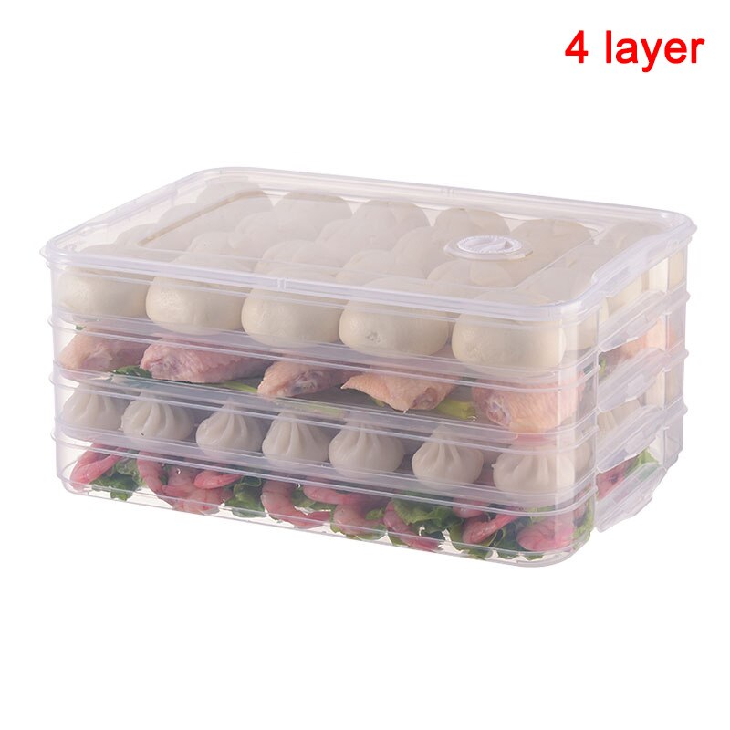 Container Airtight Food Preservation Tray Refrigerator Dumplings Storage Organizer Box with Lid FAS: transparent-4 layers