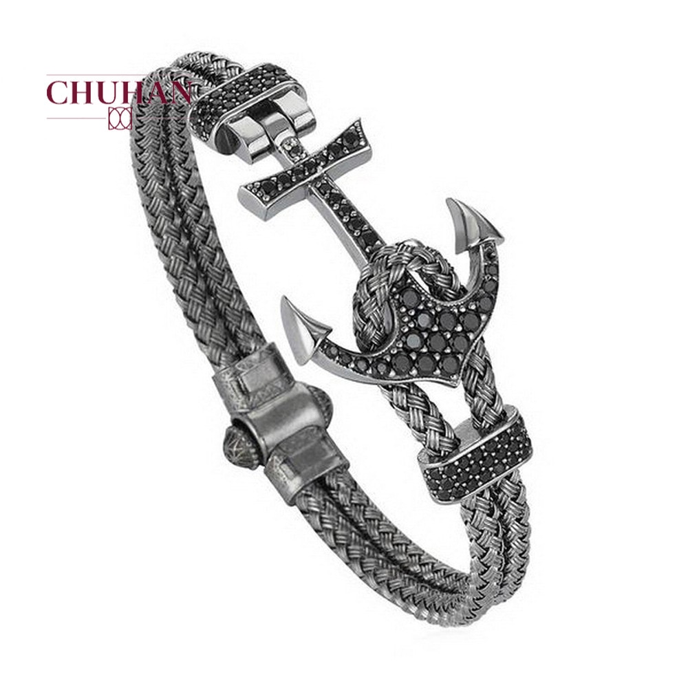 CHUHAN Punk acier inoxydable ancre Bracelets HipHop/Rock Style Bracelets pour hommes bijoux couleur noire de C84