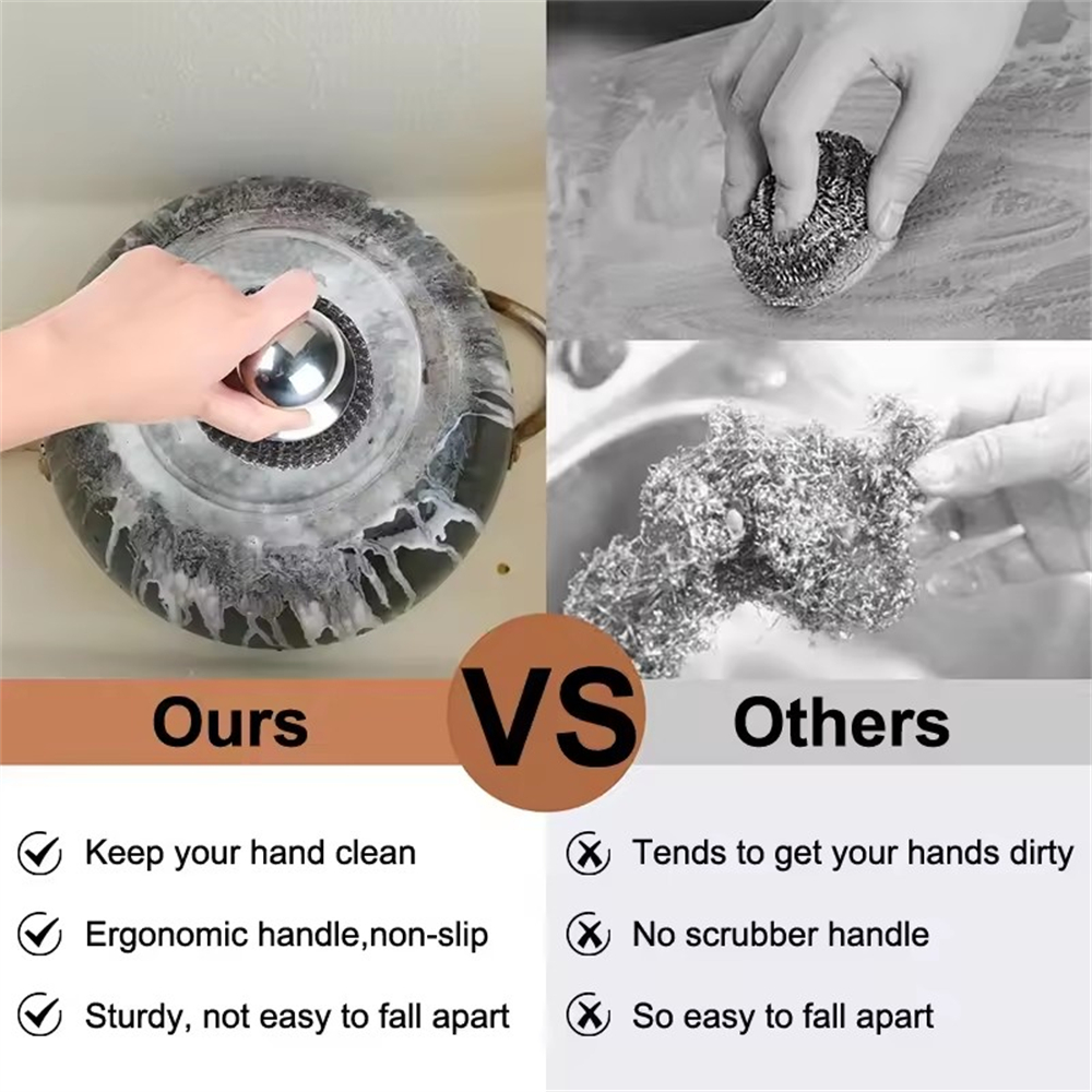 Roestvrijstalen keukenborstel met ergonomische handgreep, draadborstel voor het schoonmaken van pannen en potten, afwasaccessoires voor thuis.