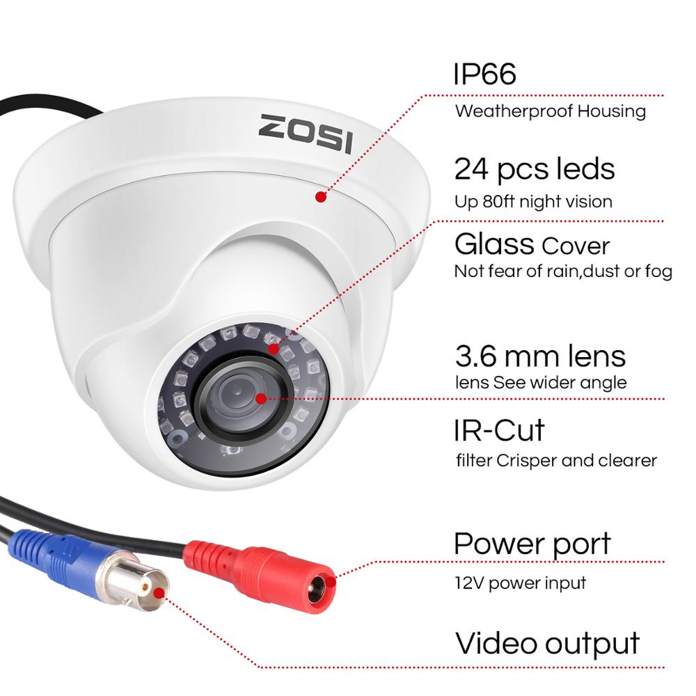ZOSI 2pcs/lot 1080P HD-TVI 2.0MP CCTV Dome Camera Home Security System Waterproof for 1080P HD-TVI DVR Systems