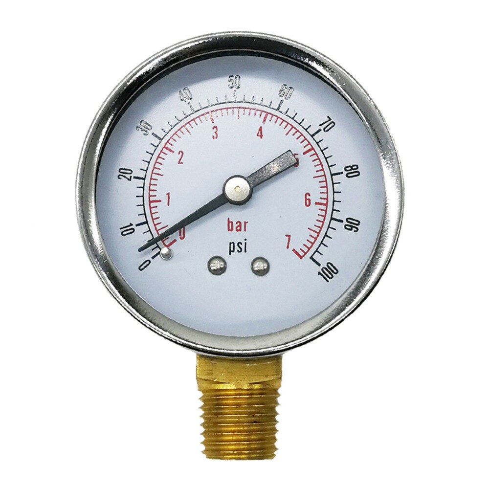 Reliable Dual Scale Mechanical Pressure Gauge for Gas and Water (100psi/7bar) with 1/4" NPT Bottom Mount