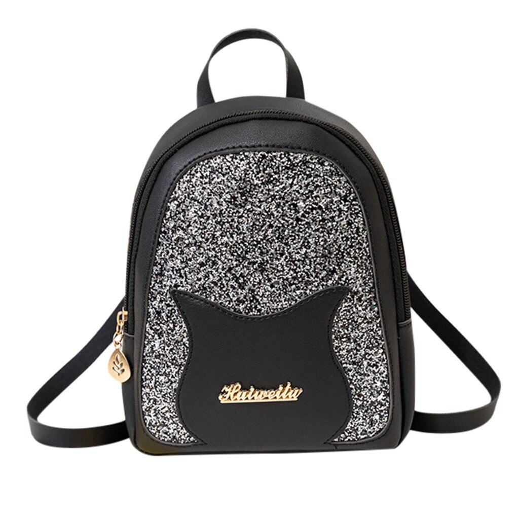 Mini mochila de lentejuelas, bandolera de piel sintética para mujeres adolescentes y niños, Mochila pequeña multifunción, mochila escolar # T5P: Black