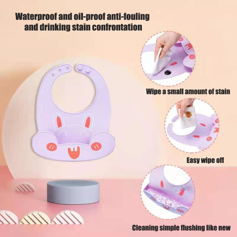 Children's silicone wide cartoon animal cute waterproof bib adjustable stereo pocket snoring baby bib