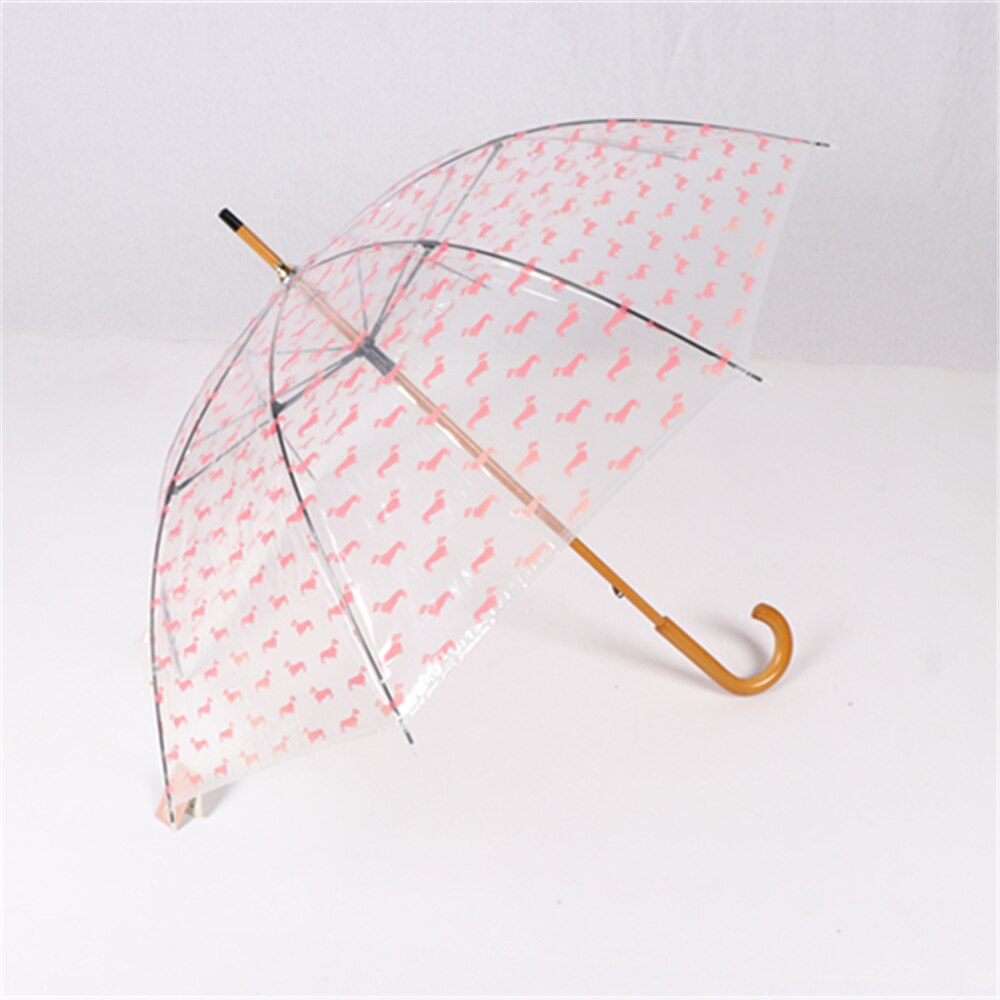 Showersmile transparent paraply regn kvinder træhåndtag parasol hundetryk damer hængende mærke voksen guarda chuva: Lyserød