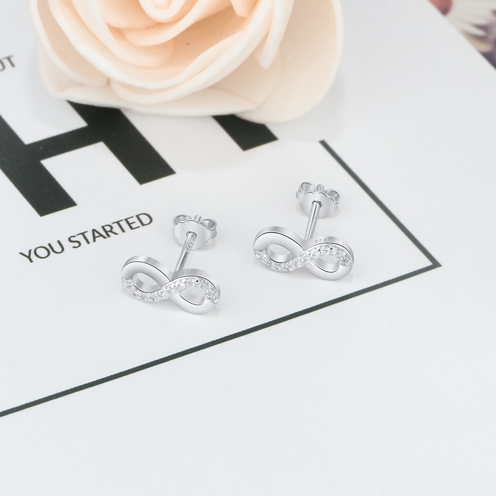 925 Sterling Silver Infinity Love Earrings for Women Number 8 Shape Cubic Zirconia Stud Earrings Anniversary (Lam Hub Fong)