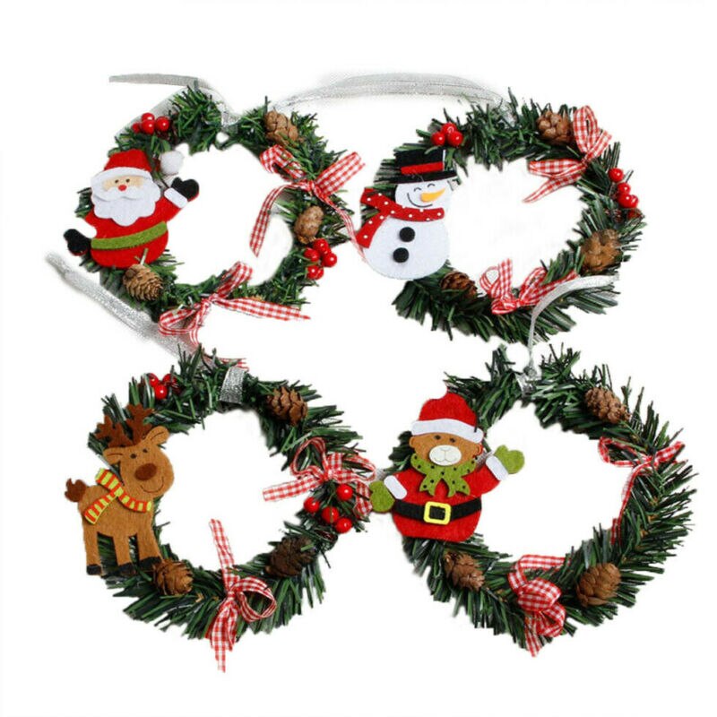 Solid Christmas Wreath Decor Snowman Santa Claus For Xmas Home Party Door Wall Garland Flower Ornaments