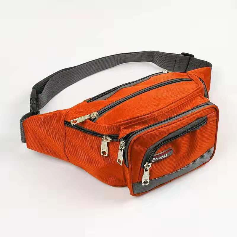 Unisex Canvas Waist Bag - Multi-Pocket Travel Fanny Pack - Adjustable Belt: Orange