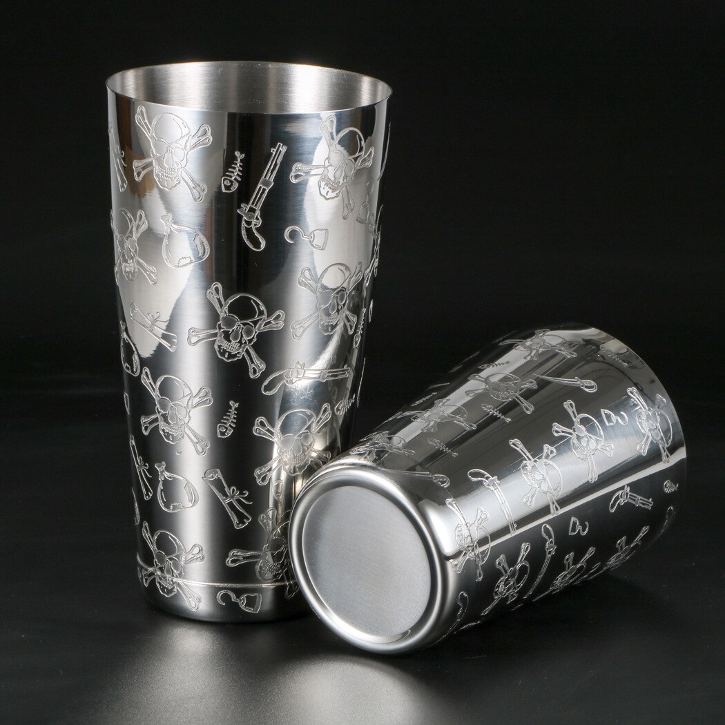 Creatieve Piraat Schedel Patroon 304 Roestvrij Staal Etsen Patroon Licht Boston Cocktail Shaker Cool Patroon: Band bottom
