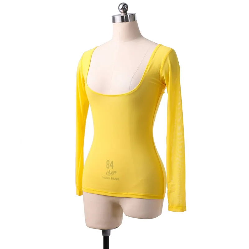 Dames lange mouw doorzichtige mesh pure crop top blouse shirt pull-on bodycon tee danser basiskleding sexy transparant naakt rood: Zilver