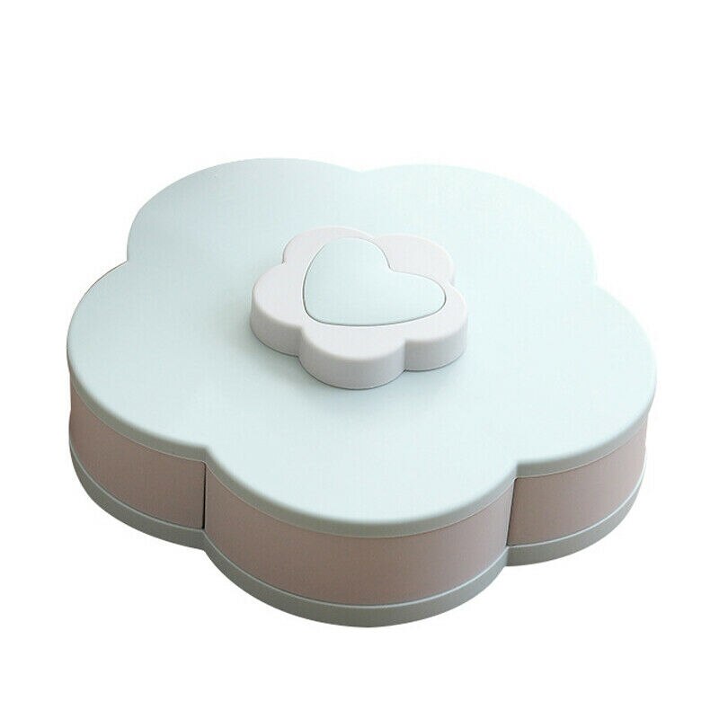 Petal Shaped Rotating Candy Box Dish Snacks Tray Five Grid Dried Fruit Plate Home Party Decor Snack Plates: Blue