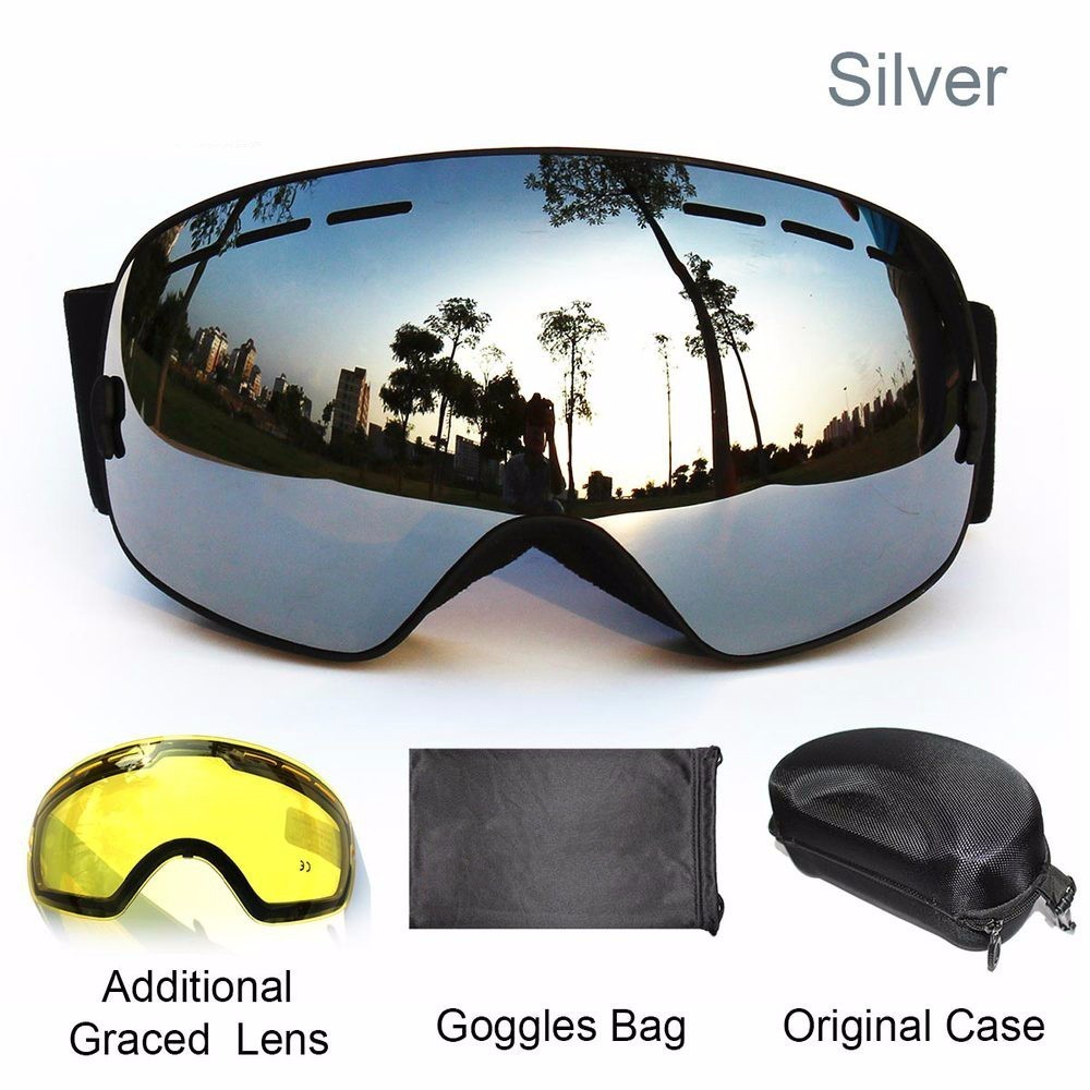 BENICE snowboard goggles 2 dubbele lens UV400 anti-fog sferische ski bril skiën mannen vrouwen ski bril + lens + Box Set: Silver