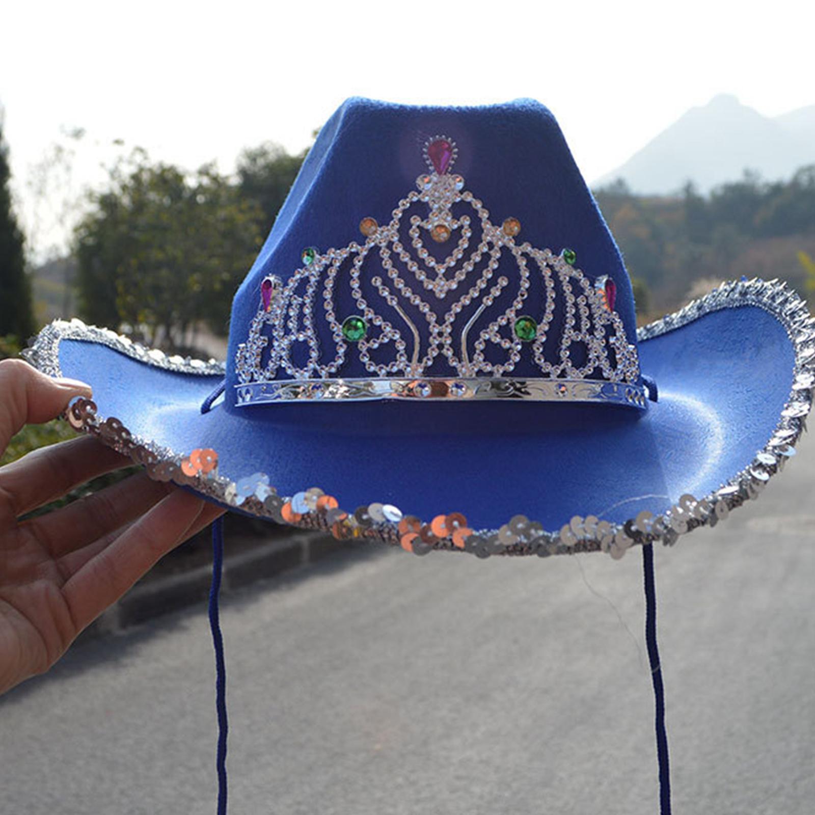 Cowboy Cowgirl Hat with Crown Wide Brim Feather Halloween Theme for Party Accessory Cosplay: blue