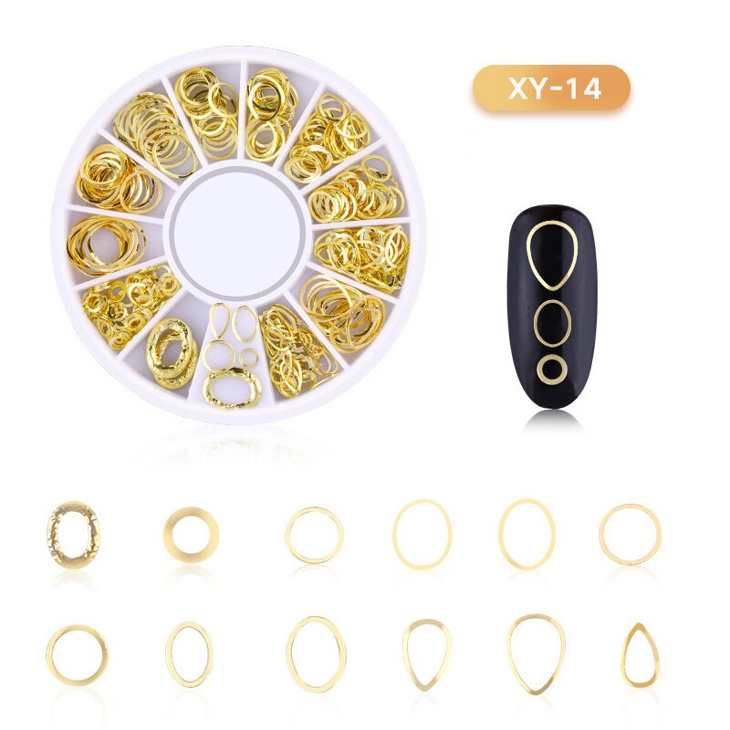 Gemengde 3D Hollow Nail Steentjes Voor Nagels Charms Metalen Vormen Geometrie Goud Tips Diy Accessoires Kristal Nail Art Decoratie: F550-014