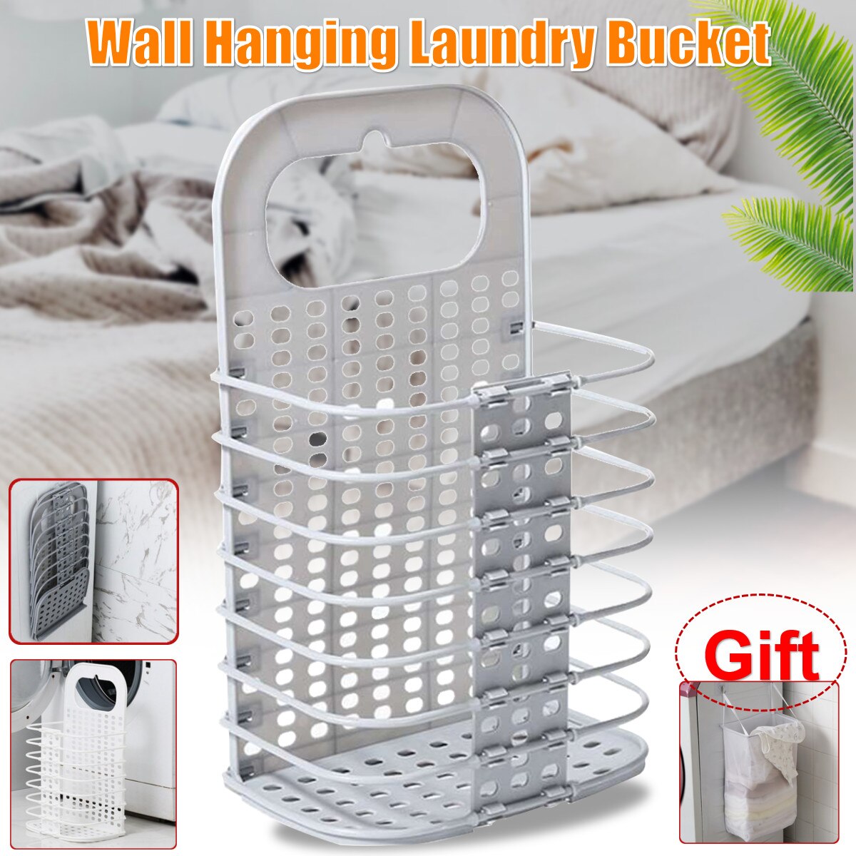 Buy 1 Get 1 Free Wall Hanging Laundry Organizer Basket Dirty Laundry Hamper Collapsible Home Laundry Basket Household Supplies