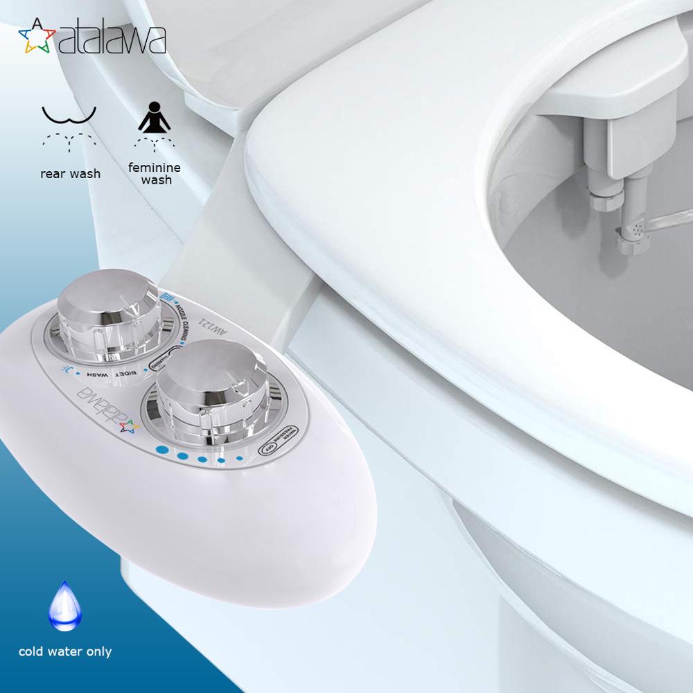 Atalawa Non-Elektrische Mechanische Bidet Toilet Attachment Met Zelfreinigende Nozzle Metalen Slang Messing T-Adapter, verse Waternevel