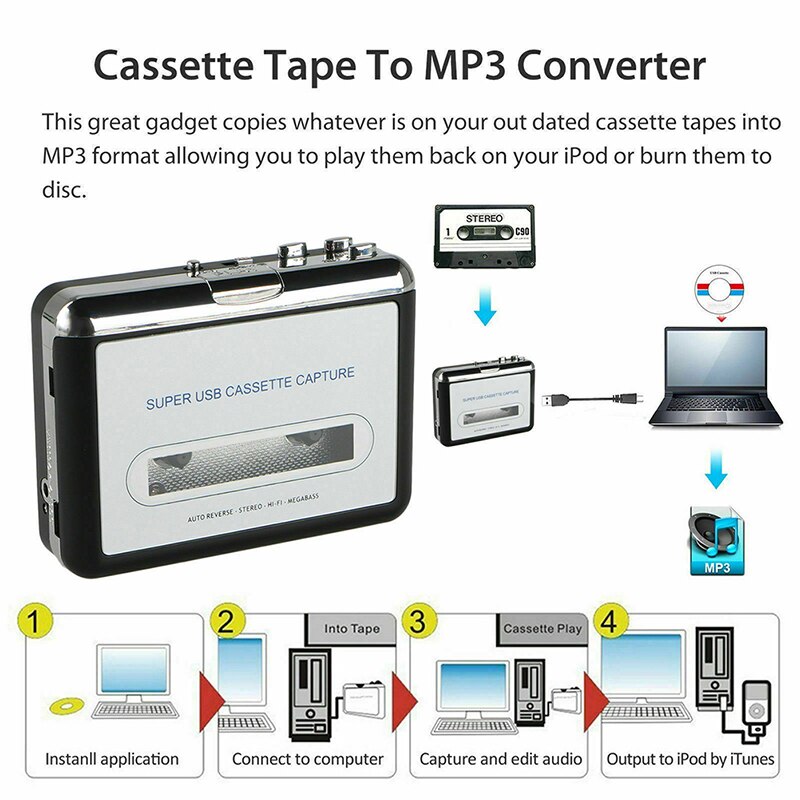 USB2.0 Draagbare Tape Naar Pc Super Cassette Te MP... – Grandado