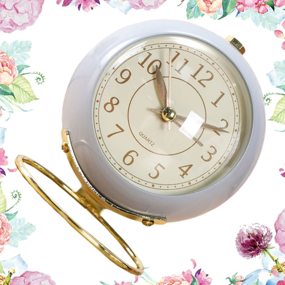 Metal Alarm Clock Round Alarm Clock Desktop Alarm Clock Bedside Alarm Clock (Beige Shipment without Battery)