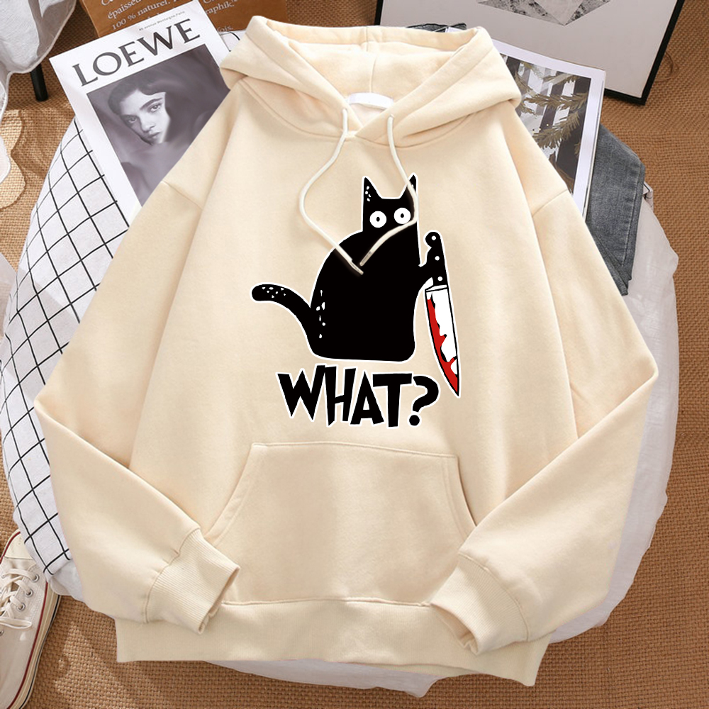 Que lindo pequeño gato negro sosteniendo un cuchillo hombres Sudadera con capucha calle polar Sudadera con capucha Hipster otoño sudadera Hip Hop ropa mujer: XL / Negro