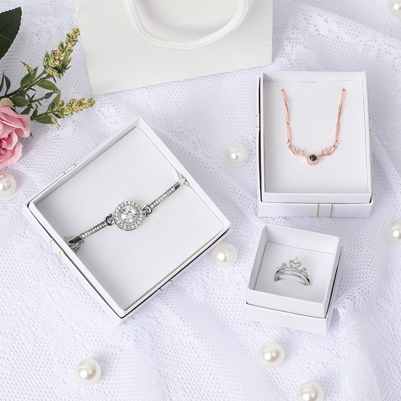 Hvid sløjfe smykke emballage æske til ring øreringe armbånd halskæde holder organisator smykker display æsker til smykker