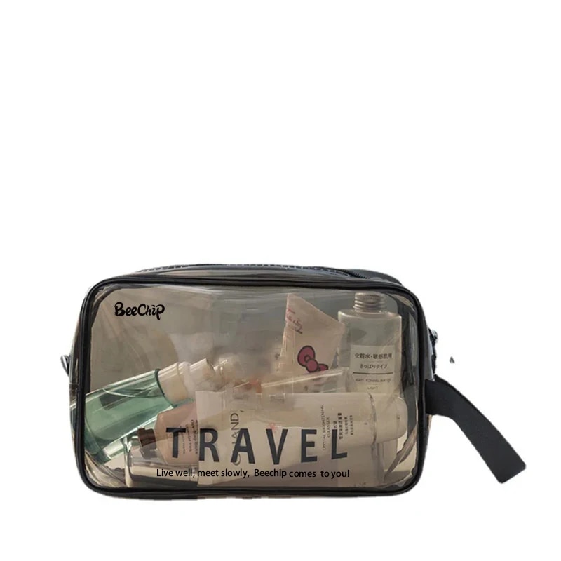 Estojo de maquiagem transparente em pvc, bolsa de higiene multiuso para viagem, organizador de cosméticos portátil, bolsa de armazenamento transparente